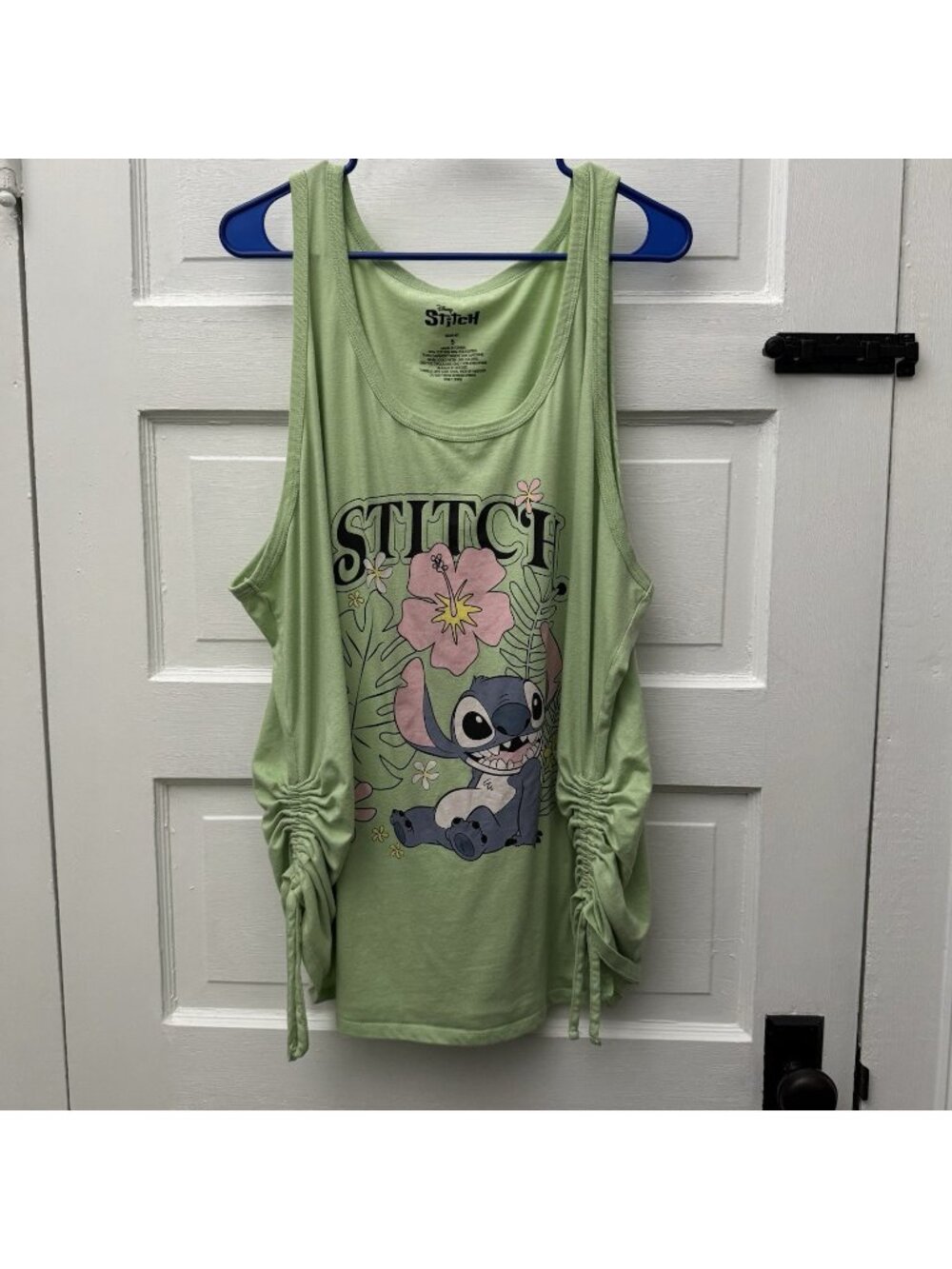 Disney Lilo & Stitch Green Cotton Floral Ruched Oversized Tank Top Size 5